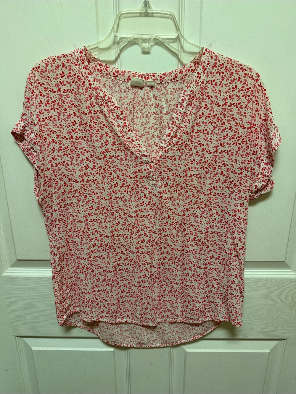 GAP Pink and White Floral V-Neck Blouse, Size S